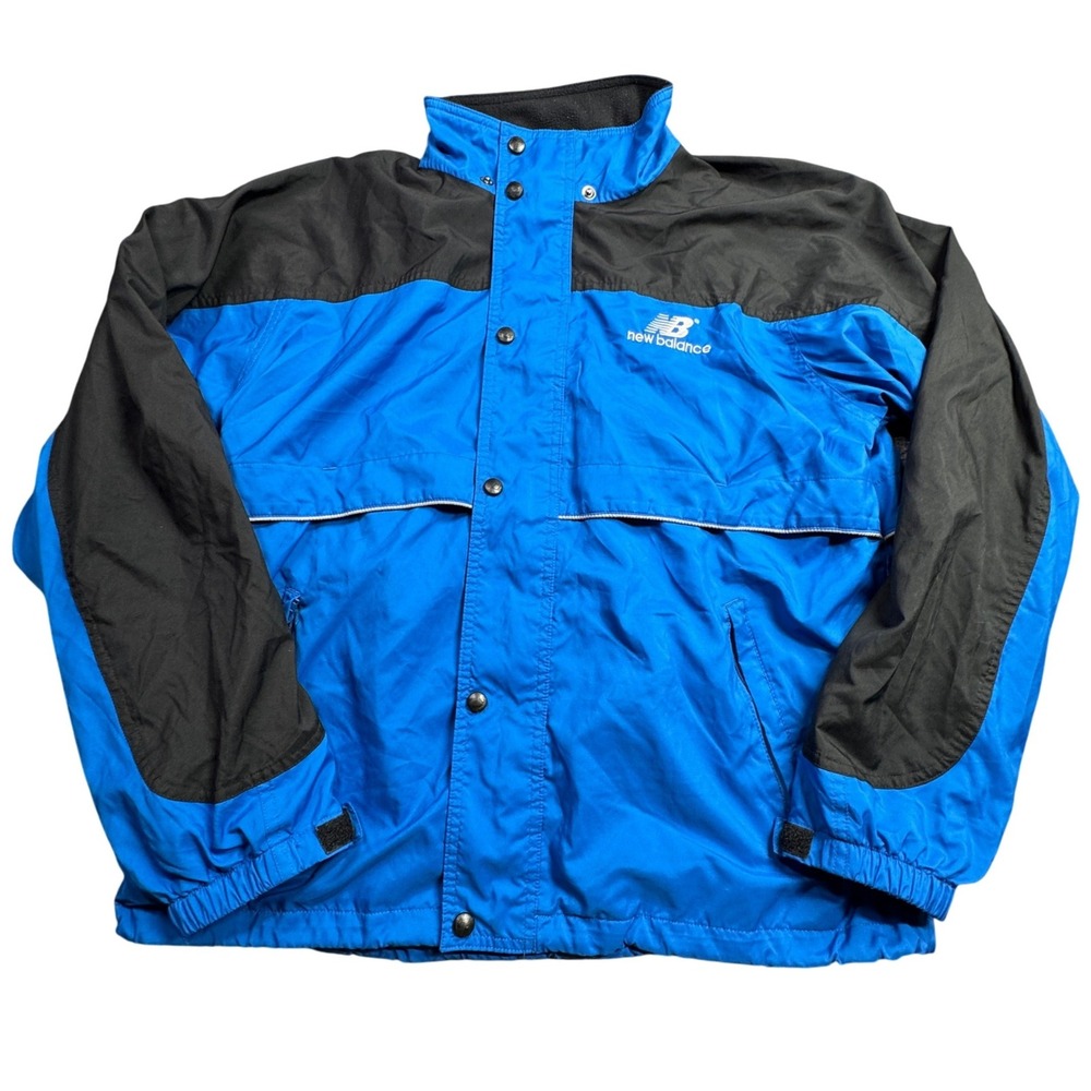 New Balance Windbreaker Jacket Mens L Blue Black Full Zip Logo‎ Vintage 90s